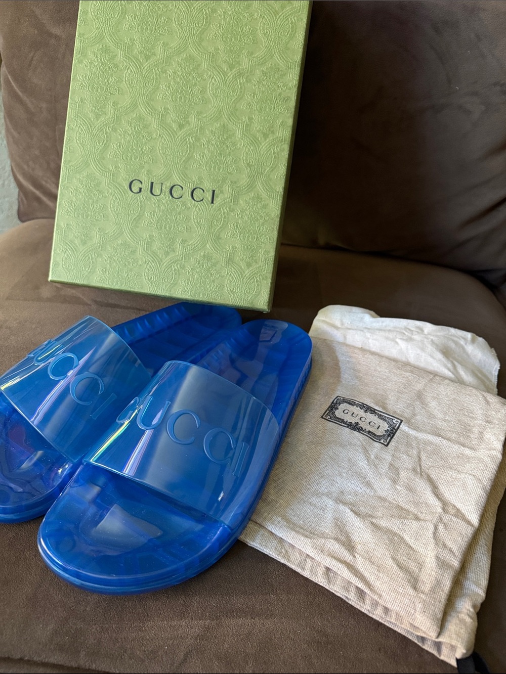 Gucci Unisex Transparent Blue Jelly Slides Men’s 10 With Box Dust bagsWomen’s 12